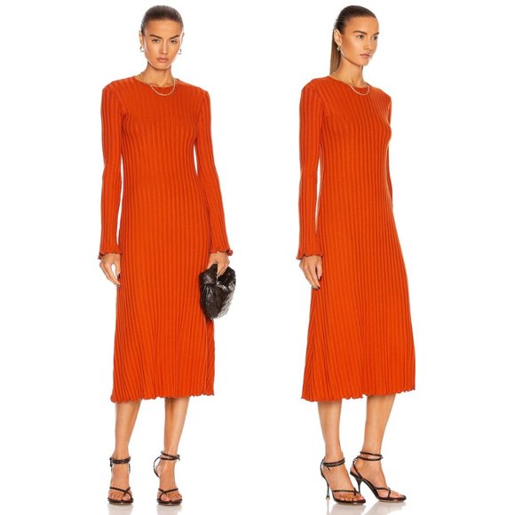 Simon Miller Wells Midi Dress in Rust Large Wide Ribbed Knit Long Sleeve - Picture 1 of 10
